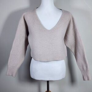 Babaton Cropped Sweater M Beige Merino Wool Soft Felted Knit Winter Cozy Cabin